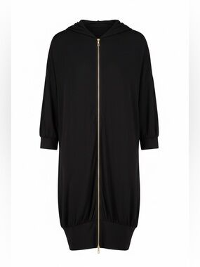 Black Zip-Front Midi Hoodie Dress by Aleeza Paris